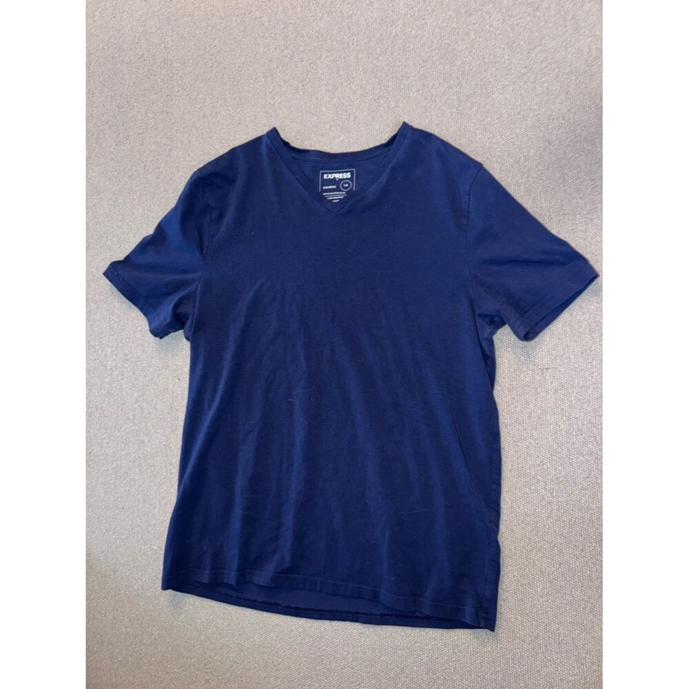 Express size large Men's Slim Stretch V-Neck Navy Blue short sleeve tee shirt